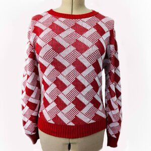 vintage 80s geometric red and white sweater M